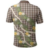 Aloha Puakenikeni Anthurium Pikake Lei Polo Shirt Chocolate Hawaiian Palaka Pattern LT9 - Polynesian Pride