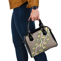 Aloha Puakenikeni Anthurium Pikake Lei Shoulder Handbag Chocolate Hawaiian Palaka Pattern LT9 - Polynesian Pride
