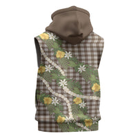 Aloha Puakenikeni Anthurium Pikake Lei Sleeveless Hoodie Chocolate Hawaiian Palaka Pattern