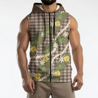 Aloha Puakenikeni Anthurium Pikake Lei Sleeveless Zip Hoodie Chocolate Hawaiian Palaka Pattern LT9 - Polynesian Pride