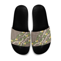 Aloha Puakenikeni Anthurium Pikake Lei Slide Sandals Chocolate Hawaiian Palaka Pattern LT9 Chocolate - Polynesian Pride