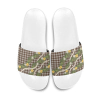 Aloha Puakenikeni Anthurium Pikake Lei Slide Sandals Chocolate Hawaiian Palaka Pattern LT9 Chocolate - Polynesian Pride