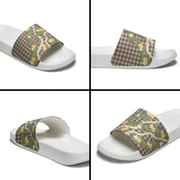 Aloha Puakenikeni Anthurium Pikake Lei Slide Sandals Chocolate Hawaiian Palaka Pattern LT9 - Polynesian Pride