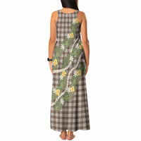 Aloha Puakenikeni Anthurium Pikake Lei Tank Maxi Dress Chocolate Hawaiian Palaka Pattern LT9 - Polynesian Pride