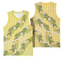 Aloha Puakenikeni Anthurium Pikake Lei Basketball Jersey Gold Hawaiian Palaka Pattern