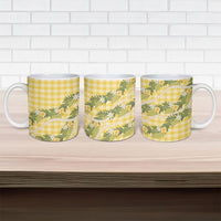 Aloha Puakenikeni Anthurium Pikake Lei Ceramic Mug Gold Hawaiian Palaka Pattern