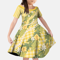 Aloha Puakenikeni Anthurium Pikake Lei Family Matching Mermaid Dress and Hawaiian Shirt Gold Hawaiian Palaka Pattern