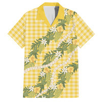 Aloha Puakenikeni Anthurium Pikake Lei Family Matching Mermaid Dress and Hawaiian Shirt Gold Hawaiian Palaka Pattern LT9 Dad's Shirt - Short Sleeve Gold - Polynesian Pride