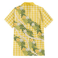 Aloha Puakenikeni Anthurium Pikake Lei Family Matching Mermaid Dress and Hawaiian Shirt Gold Hawaiian Palaka Pattern LT9 Dad's Shirt - Long Sleeve Gold - Polynesian Pride