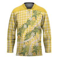 Aloha Puakenikeni Anthurium Pikake Lei Hockey Jersey Gold Hawaiian Palaka Pattern