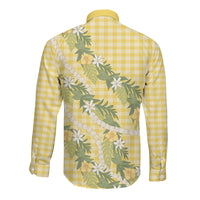Aloha Puakenikeni Anthurium Pikake Lei Long Sleeve Button Shirt Gold Hawaiian Palaka Pattern LT9 - Polynesian Pride
