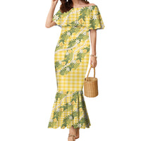 Aloha Puakenikeni Anthurium Pikake Lei Mermaid Dress Gold Hawaiian Palaka Pattern LT9 Women Gold - Polynesian Pride