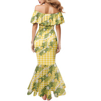 Aloha Puakenikeni Anthurium Pikake Lei Mermaid Dress Gold Hawaiian Palaka Pattern LT9 - Polynesian Pride