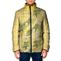 Aloha Puakenikeni Anthurium Pikake Lei Padded Jacket Gold Hawaiian Palaka Pattern
