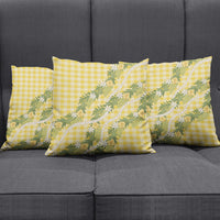 Aloha Puakenikeni Anthurium Pikake Lei Pillow Cover Gold Hawaiian Palaka Pattern