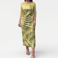 Aloha Puakenikeni Anthurium Pikake Lei Puletasi Gold Hawaiian Palaka Pattern LT9 Long Dress Gold - Polynesian Pride