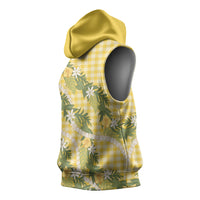 Aloha Puakenikeni Anthurium Pikake Lei Sleeveless Hoodie Gold Hawaiian Palaka Pattern LT9 - Polynesian Pride