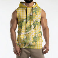 Aloha Puakenikeni Anthurium Pikake Lei Sleeveless Hoodie Gold Hawaiian Palaka Pattern LT9 - Polynesian Pride