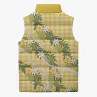 Aloha Puakenikeni Anthurium Pikake Lei Sleeveless Puffer Jacket Gold Hawaiian Palaka Pattern LT9 - Polynesian Pride