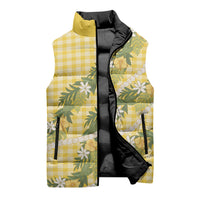 Aloha Puakenikeni Anthurium Pikake Lei Sleeveless Puffer Jacket Gold Hawaiian Palaka Pattern LT9 - Polynesian Pride
