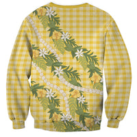 Aloha Puakenikeni Anthurium Pikake Lei Sweatshirt Gold Hawaiian Palaka Pattern LT9 - Polynesian Pride