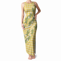 Aloha Puakenikeni Anthurium Pikake Lei Tank Maxi Dress Gold Hawaiian Palaka Pattern LT9 Women Gold - Polynesian Pride