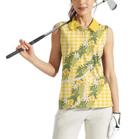 Aloha Puakenikeni Anthurium Pikake Lei Women Sleeveless Polo Shirt Gold Hawaiian Palaka Pattern