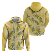 Aloha Puakenikeni Anthurium Pikake Lei Zip Hoodie Gold Hawaiian Palaka Pattern LT9 - Polynesian Pride