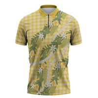 Aloha Puakenikeni Anthurium Pikake Lei Zipper Polo Shirt Gold Hawaiian Palaka Pattern LT9 Gold - Polynesian Pride