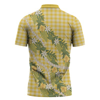 Aloha Puakenikeni Anthurium Pikake Lei Zipper Polo Shirt Gold Hawaiian Palaka Pattern LT9 - Polynesian Pride