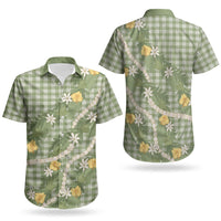 Aloha Puakenikeni Anthurium Pikake Lei Couples Matching Mermaid Dress and Hawaiian Shirt Green Hawaiian Palaka Pattern LT9 - Polynesian Pride