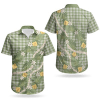 Aloha Puakenikeni Anthurium Pikake Lei Couples Matching Short Sleeve Bodycon Dress and Hawaiian Shirt Green Hawaiian Palaka Pattern LT9 - Polynesian Pride