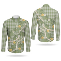 Aloha Puakenikeni Anthurium Pikake Lei Couples Matching Short Sleeve Bodycon Dress and Long Sleeve Button Shirt Green Hawaiian Palaka Pattern LT9 - Polynesian Pride
