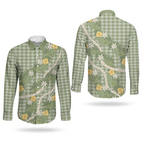 Aloha Puakenikeni Anthurium Pikake Lei Couples Matching Tank Maxi Dress and Long Sleeve Button Shirt Green Hawaiian Palaka Pattern LT9 - Polynesian Pride