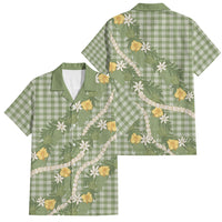 Aloha Puakenikeni Anthurium Pikake Lei Family Matching Off The Shoulder Long Sleeve Dress and Hawaiian Shirt Green Hawaiian Palaka Pattern LT9 Dad's Shirt - Short Sleeve Green - Polynesian Pride