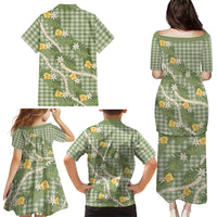 Aloha Puakenikeni Anthurium Pikake Lei Family Matching Puletasi and Hawaiian Shirt Green Hawaiian Palaka Pattern LT9 Mom's Dress Green - Polynesian Pride