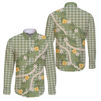 Aloha Puakenikeni Anthurium Pikake Lei Family Matching Puletasi and Hawaiian Shirt Green Hawaiian Palaka Pattern LT9 Dad's Shirt - Long Sleeve Green - Polynesian Pride