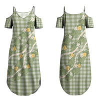 Aloha Puakenikeni Anthurium Pikake Lei Family Matching Summer Maxi Dress and Hawaiian Shirt Green Hawaiian Palaka Pattern LT9 Mom's Dress Green - Polynesian Pride