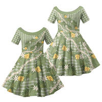 Aloha Puakenikeni Anthurium Pikake Lei Family Matching Summer Maxi Dress and Hawaiian Shirt Green Hawaiian Palaka Pattern LT9 Daughter's Dress Green - Polynesian Pride