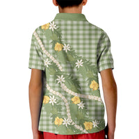 Aloha Puakenikeni Anthurium Pikake Lei Kid Polo Shirt Green Hawaiian Palaka Pattern LT9 - Polynesian Pride