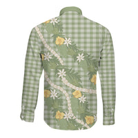Aloha Puakenikeni Anthurium Pikake Lei Long Sleeve Button Shirt Green Hawaiian Palaka Pattern LT9 - Polynesian Pride
