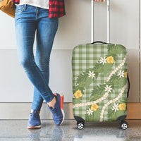 Aloha Puakenikeni Anthurium Pikake Lei Luggage Cover Green Hawaiian Palaka Pattern
