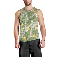Aloha Puakenikeni Anthurium Pikake Lei Men Tank Top Green Hawaiian Palaka Pattern