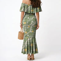 Aloha Puakenikeni Anthurium Pikake Lei Mermaid Dress Green Hawaiian Palaka Pattern LT9 - Polynesian Pride