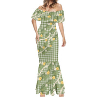 Aloha Puakenikeni Anthurium Pikake Lei Mermaid Dress Green Hawaiian Palaka Pattern LT9 - Polynesian Pride