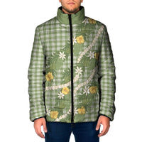 Aloha Puakenikeni Anthurium Pikake Lei Padded Jacket Green Hawaiian Palaka Pattern