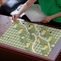 Aloha Puakenikeni Anthurium Pikake Lei Puzzle Green Hawaiian Palaka Pattern