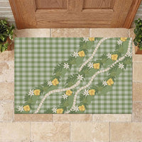 Aloha Puakenikeni Anthurium Pikake Lei Rubber Doormat Green Hawaiian Palaka Pattern