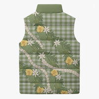 Aloha Puakenikeni Anthurium Pikake Lei Sleeveless Puffer Jacket Green Hawaiian Palaka Pattern LT9 - Polynesian Pride