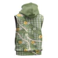 Aloha Puakenikeni Anthurium Pikake Lei Sleeveless Zip Hoodie Green Hawaiian Palaka Pattern LT9 - Polynesian Pride